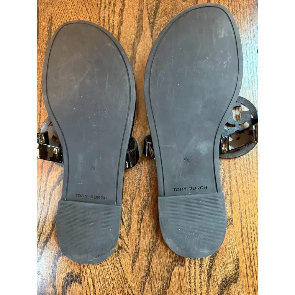 Tory Burch Miller Thong Sandal Women's Sz 9.5 Black patent Leather